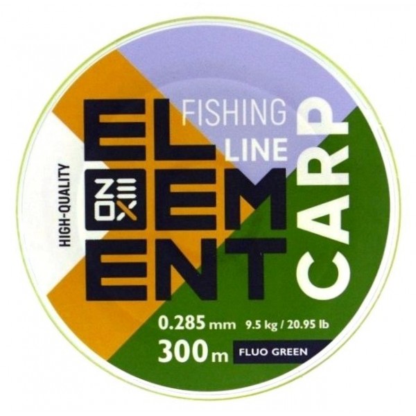 Волосінь рибальська, ZEOX Element Carp Fluo Green, 300м, перетин 0,285мм